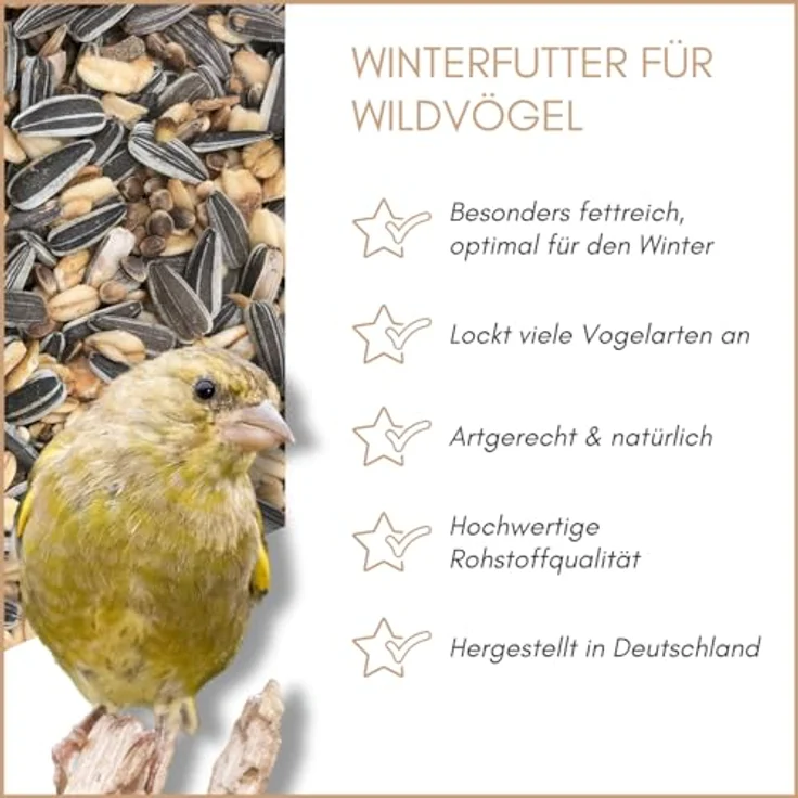 Supravit Winterfutter, Streufutter für Wildvögel 2,5kg mit Sonnenblumenkernen, Erdnüssen, Hanfsamen, Rosinen und mehr, energiereiches Vogelfutter für den Winter, artgerecht und hochwertig – Bild 2