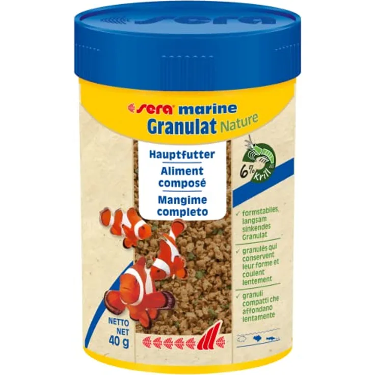 sera marine Granulat Nature 100 ml, Hauptfutter für Meerwasserfische, natürliche Ernährung ohne Farb- und Konservierungsstoffe