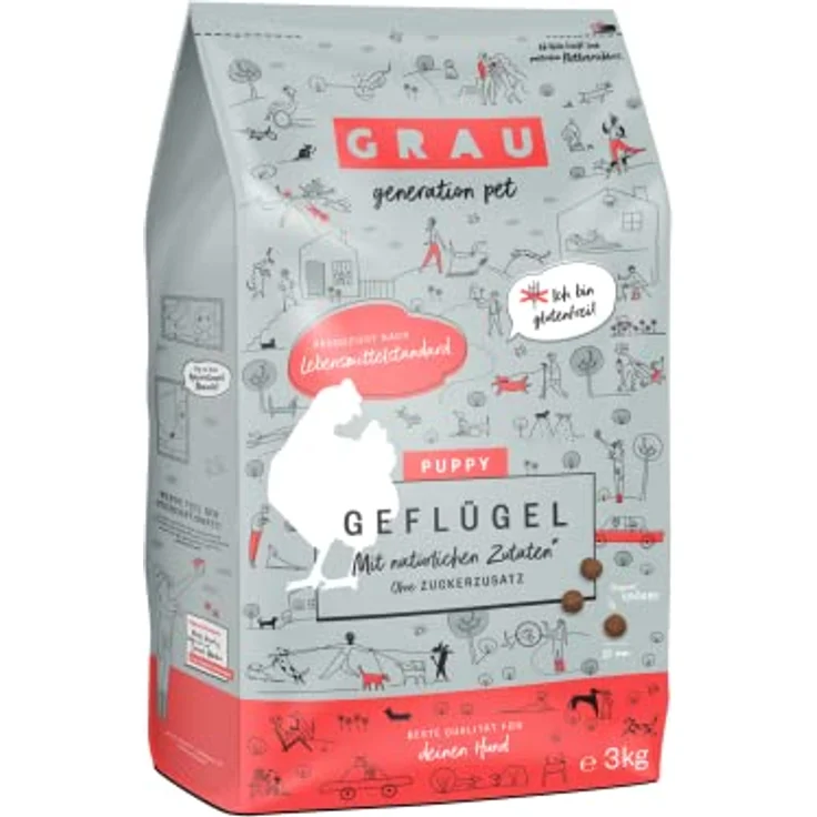 GRAU – das Original – Trockenfutter für Hunde Junior mit Geflügel, glutenfrei, 3 kg, für Welpen ab 4 Monaten – Bild 1