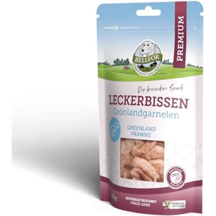 Bellfor Gefriergetrocknete Grönlandgarnelen, Getreidefreies Hundeleckerli, 35 g, Reich an hochwertigem Protein, Unterstützt die Verdauung