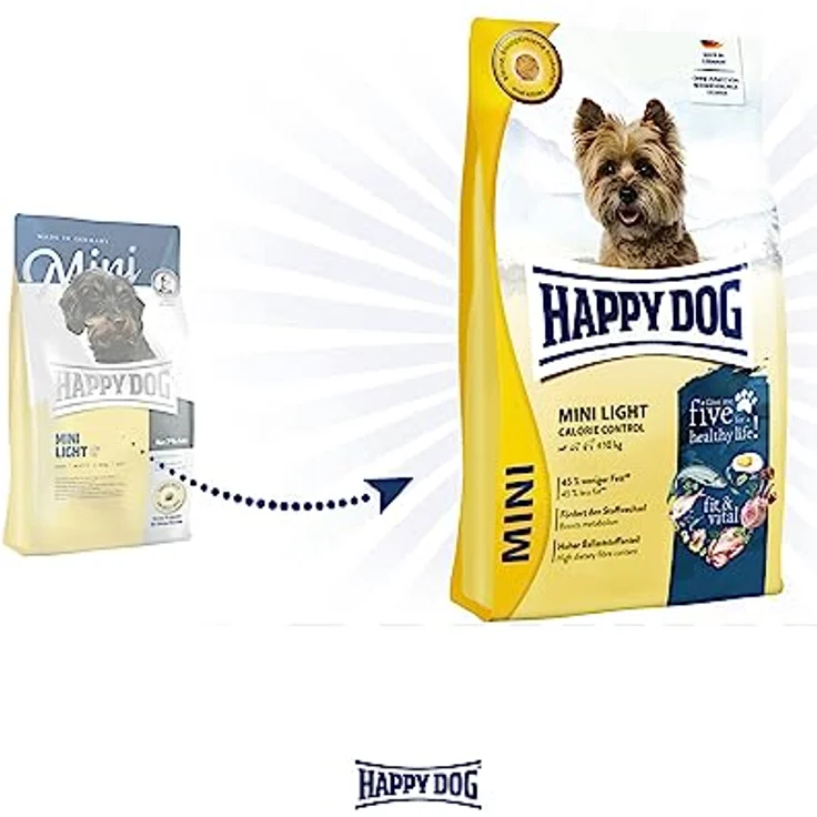 Happy Dog fit und vital Mini Light, Trockenfutter für Hunde bis 10 kg, reduzierte Fettgehalt, 800g – Bild 2