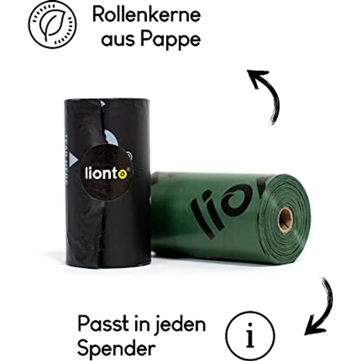 lionto Hundekotbeutel 900 Beutel (60 Rollen), auslaufsichere und extra dicke Nachfüllrollen, unparfümiert, schwarz/grün – Bild 4