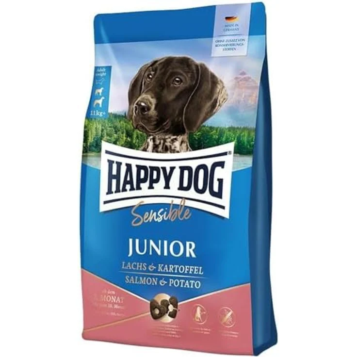 Happy Dog Supreme Sensible Junior, Trockenfutter für sensible Junghunde mit Huhn, Lachs und Kartoffel, 4kg, glutenfreie Rezeptur – Bild 2