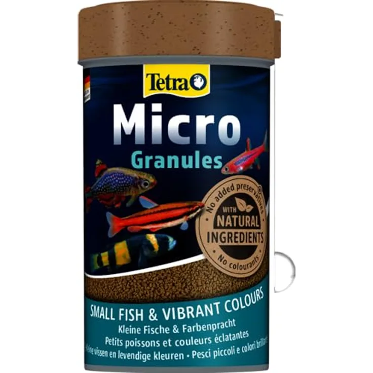 Tetra Micro Granules 100ml, Fischfutter für kleine Zierfische, mit intensiven Karotinoiden und pflanzlichen Bestandteilen