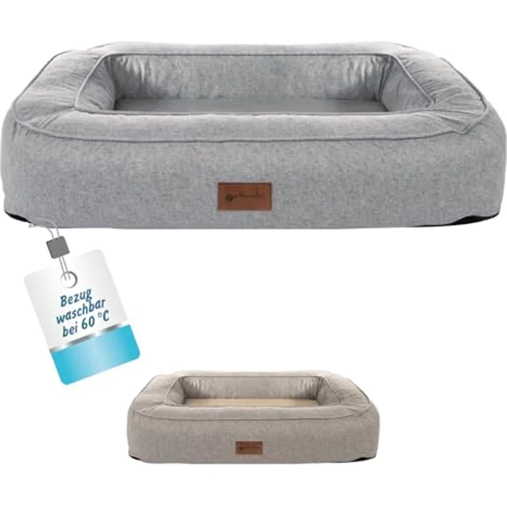 Petlando Hunde-Bett Lima Ortho, orthopädisches Hundebett in Stone, Druckentlastung, abnehmbarer Bezug, waschbar bei 30 °C, Wendekissen mit Fellimitat – Bild 7