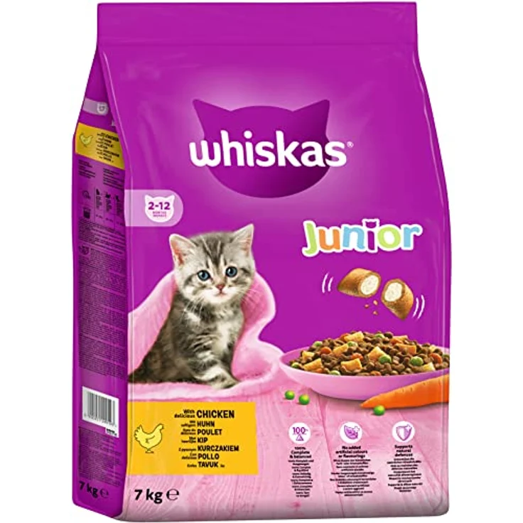 Whiskas Junior Huhn, Katzenfutter für Kätzchen mit Vitamin E, 7 kg – Bild 1
