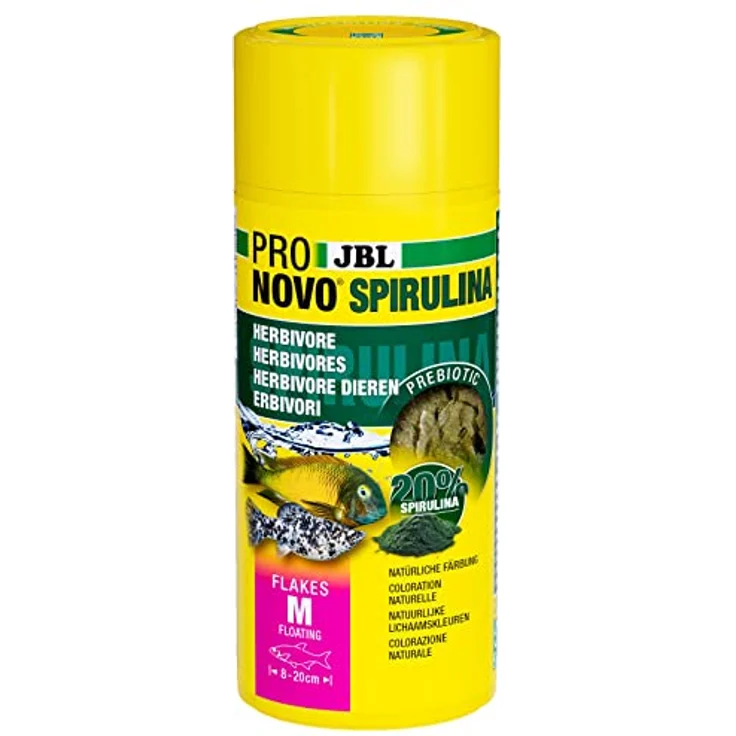 JBL PRONOVO SPIRULINA FLAKES, Fischfutter-Flocken für Aquarienfische von 8-20 cm, Größe M, 250 ml, hohe Akzeptanz mit naturbelassenen Rohstoffen – Bild 1
