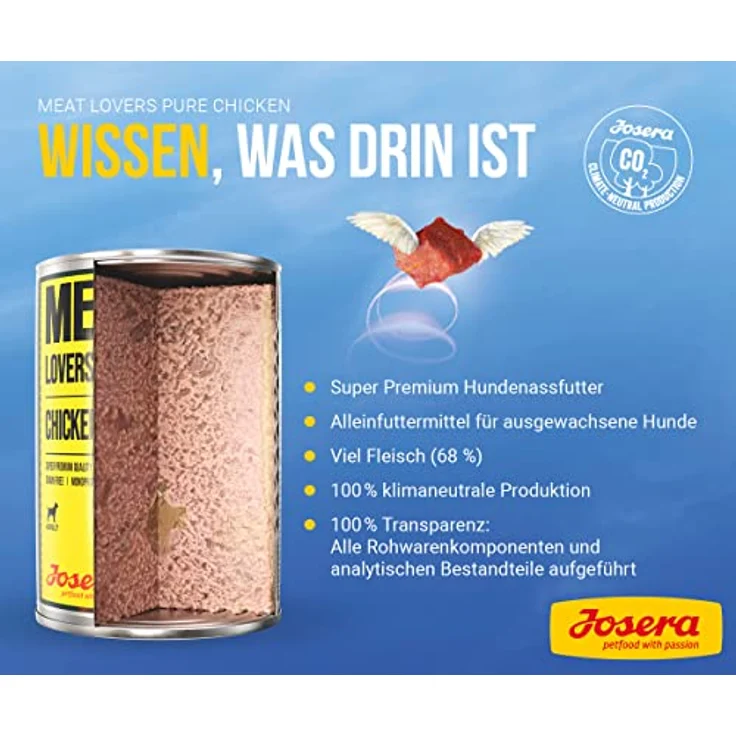 JOSERA Meat Lovers Pure Chicken, Premium Nassfutter für Hunde, 68% Hühnerfleisch, Monoprotein, getreidefrei, 6 x 800 g Packung – Bild 3