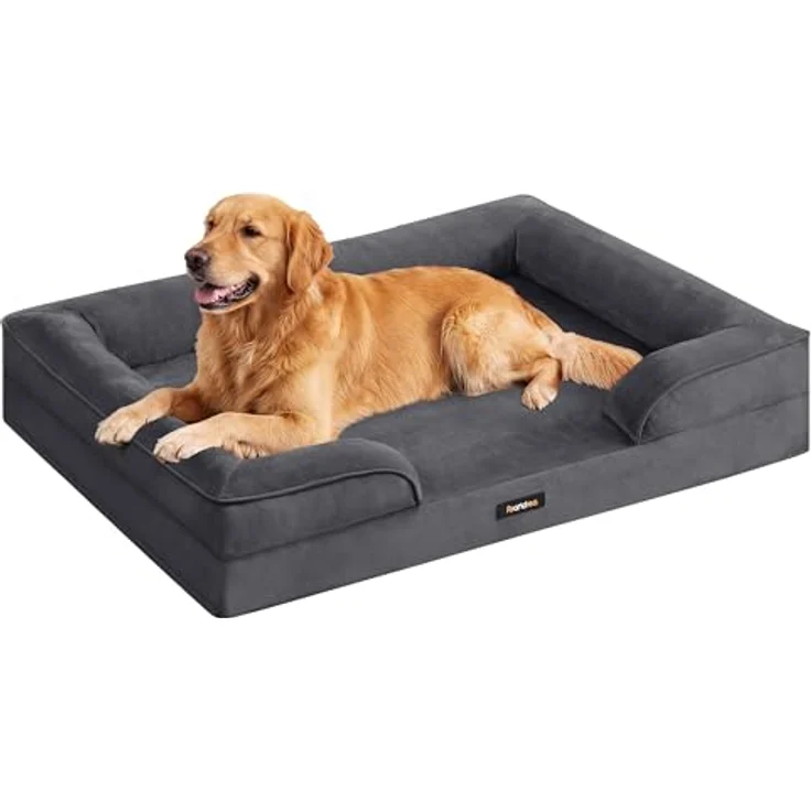 Feandrea Orthopädisches Hundebett XXL, erhöhter U-förmiger Rand aus Noppenschaumstoff, abnehmbarer und waschbarer Bezug, rutschfest, wasserabweisendes Innenfutter, schiefergrau, 112 x 81 x 17 cm PGW324GN01 – Bild 1