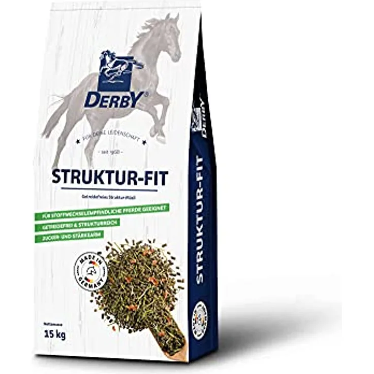 Derby Struktur Fit, Getreidefreies Pferdefutter mit ballaststoffreichen Bestandteilen, 15 kg