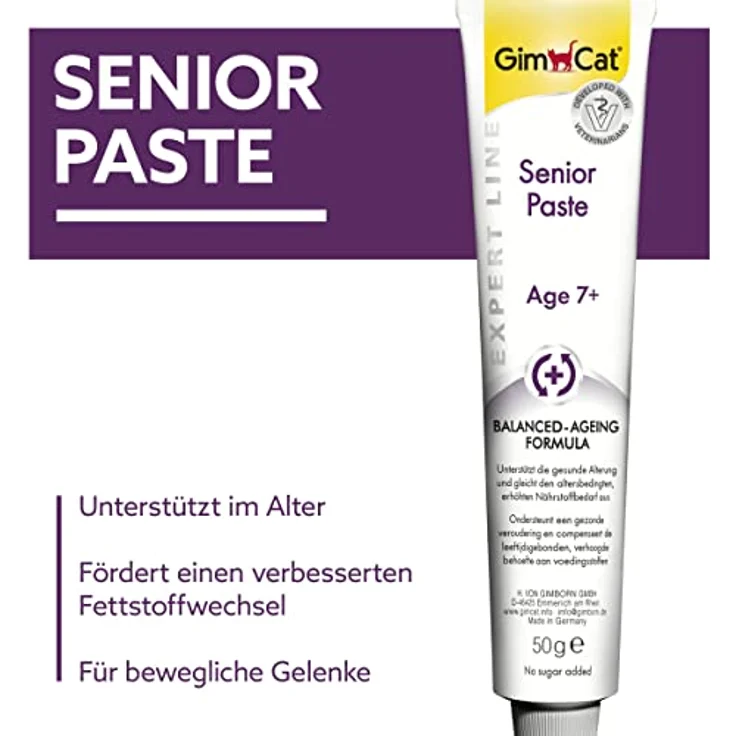 GimCat EXPERT LINE Senior Paste, funktionaler Katzensnack für gesunde Alterung ab 7 Jahren, 50g Tube – Bild 2