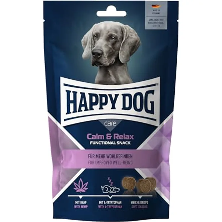 Happy Dog Care Snack Calm & Relax, funktioneller Hundesnack mit Hanf und Tryptophan, 100g