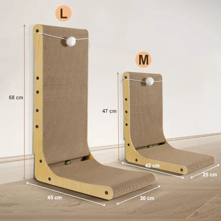 Gimars L-förmiges Kratzbrett für Katzen, 68 cm, stabil und langlebig, mit Minzball, platzsparendes Design zum Schutz von Möbeln – Bild 5