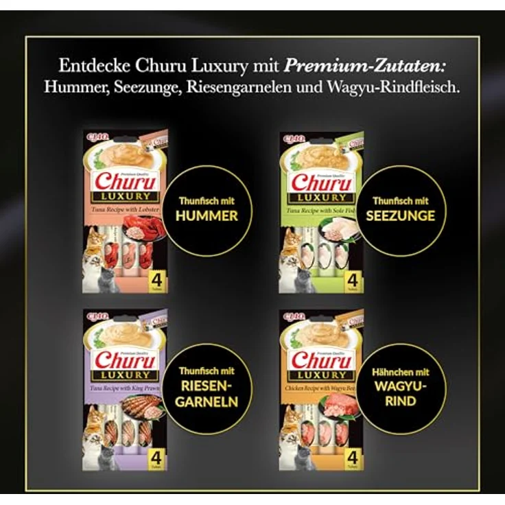 INABA Churu Luxury, Katzenleckerlis mit Thunfisch und Hummer, kalorienarm, 56g – Bild 5