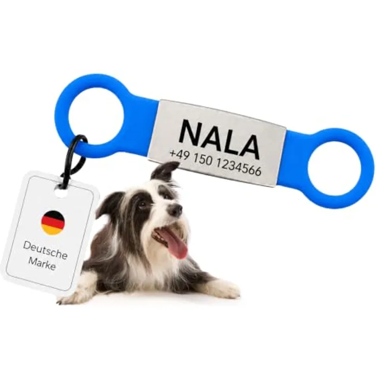 mypfote.com Hundemarke personalisiert für Halsband, Slider mit Gravur, Blau, Größe S, leise im Alltag und robuste Materialkombination