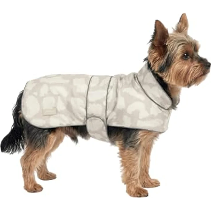 LARKSON Hundemantel Jonte Beige Leo, Regenmantel für kleine & mittelgroße Hunde, 10000 mm Wassersäule, verstellbar, mit reflektierenden Elementen – Bild 1