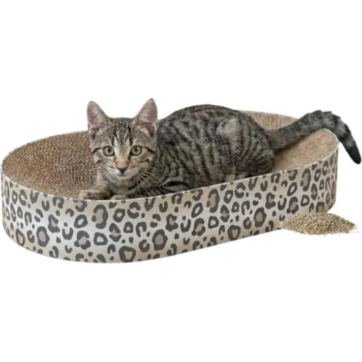Trixie Kratzbrett Leo aus Pappe, 63 × 10 × 35 cm, mit Katzenminze, cremefarben, reißfest und strapazierfähig