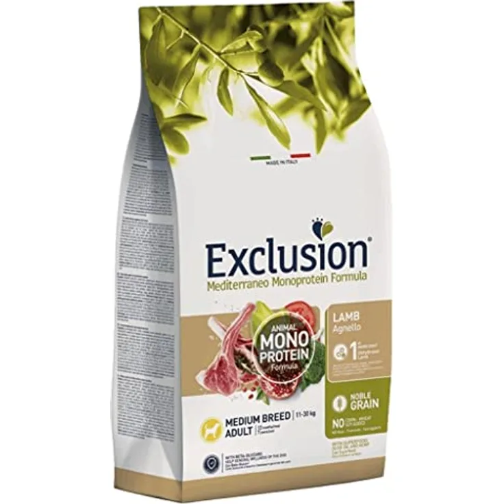 Exclusion Mediterraneo Noble Grain Adult Hundefutter mit Lamm, 12kg, hochwertiges Monoprotein