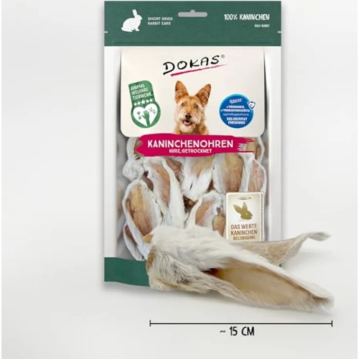 DOKAS Kaninchenohren mit Fell, Getreidefreier Premium Natursnack für kleine Hunde, 100 g – Bild 2