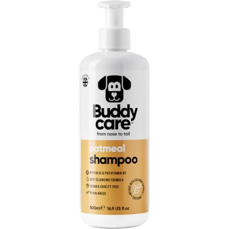 Buddycare Haferflocken-Hundeshampoo, beruhigend und feuchtigkeitsspendend mit Aloe Vera und Pro-Vitamin B5, 500ml – Bild 1