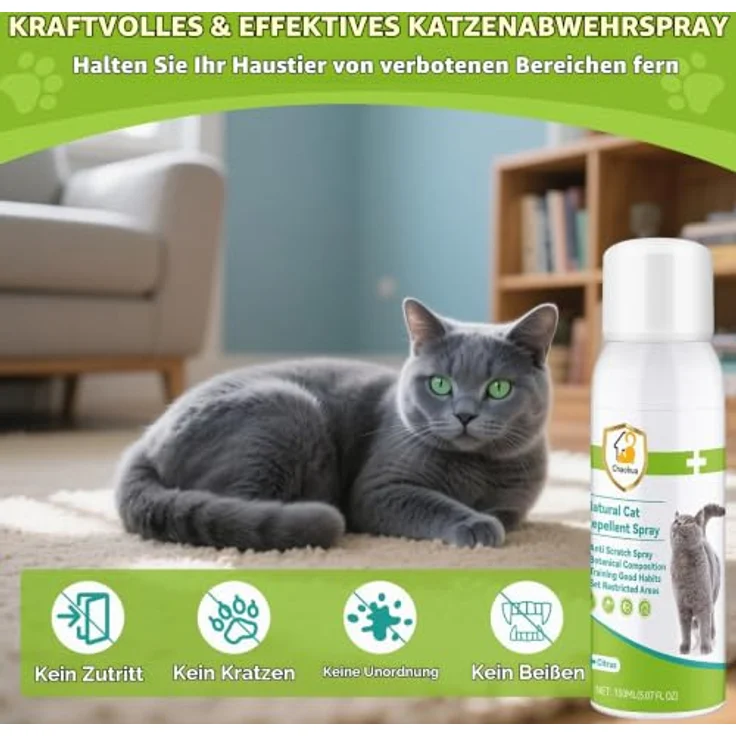 Chaohua Katzenabwehrspray, Verbesserte Fernhaltespray mit natürlichen Wirkstoffen, 150ml, grün, für Innen und Außen – Bild 3