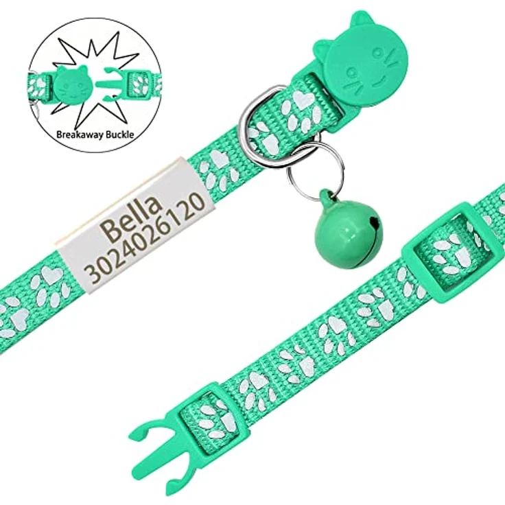 Senristar Personalisierte 2 Pack Reflektierende Katze Halsband, Breakaway mit Edelstahl-Namensschild und Glocke, Schwarz und Silber, Verstellbar für Katzen von 20cm-28cm – Bild 3