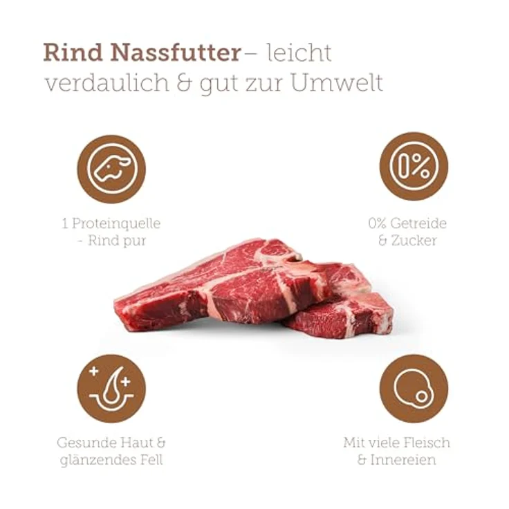 MERA Pure Sensitive Rind (6x400g), Hundefutter nass mit 100% tierischem Protein, getreidefrei für sensible Hunde, Single Protein – Bild 2