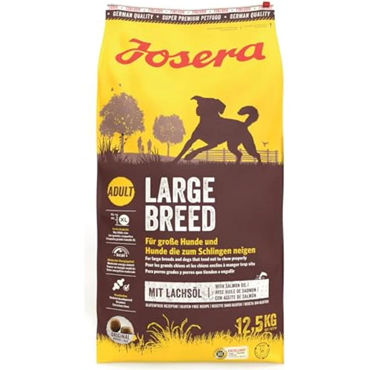 JOSERA Large Breed Huhn & Reis, Premium Trockenfutter für große Hunderassen, 12,5 kg, weizenfrei, mit Lachsöl, XL-Kroketten gegen Schlingen – Bild 1