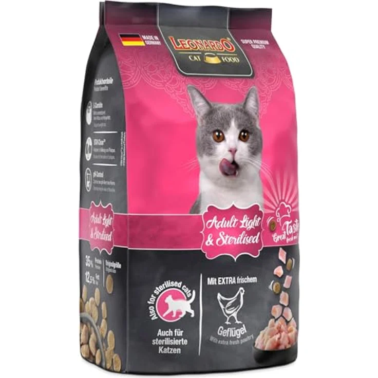 Leonardo Adult Light & Sterilised, Trockenfutter für sterilisierte Katzen, Doppelpack 2 x 300 g, mit Geflügel, reduzierte Kalorien, hoher Eiweißgehalt – Bild 4