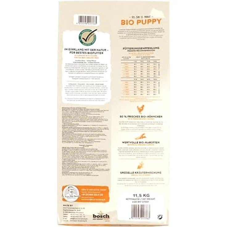 Bosch BIO Puppy Hühnchen + Karotten, 11,5 kg Alleinfuttermittel für Welpen mit 50% frischem Bio-Hühnchen und wertvollen Bio-Karotten – Bild 2