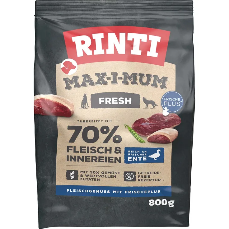Rinti Max-i-Mum Ente 800g, getreidefreies Trockenfutter für ausgewachsene Hunde, reich an frischer Ente