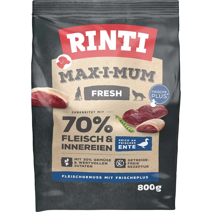 Rinti Max-i-Mum Ente 800g, getreidefreies Trockenfutter für ausgewachsene Hunde, reich an frischer Ente