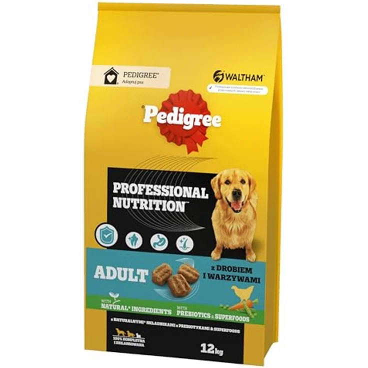 Pedigree Beutel Professional Nutrition Adult, Hunde-Trockenfutter mit Geflügel & Gemüse, 12kg - Unterstützt gesunde Zähne, Verdauung und Hautpflege – Bild 1