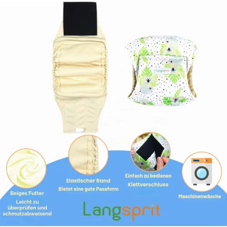 Langsprit Rüdenwindeln, hochabsorbierende, waschbare Windeln für kleine Hunde und Welpen, Größe S, 3 Stück, Auslaufsicheres Design – Bild 4