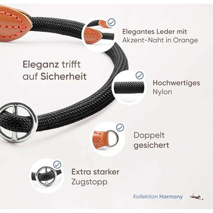 FREUDENTIER Zugstopp Halsband für Hunde, extra starker Zugstop, robustes Nylon und Echtleder, Schwarz, XL – Bild 4