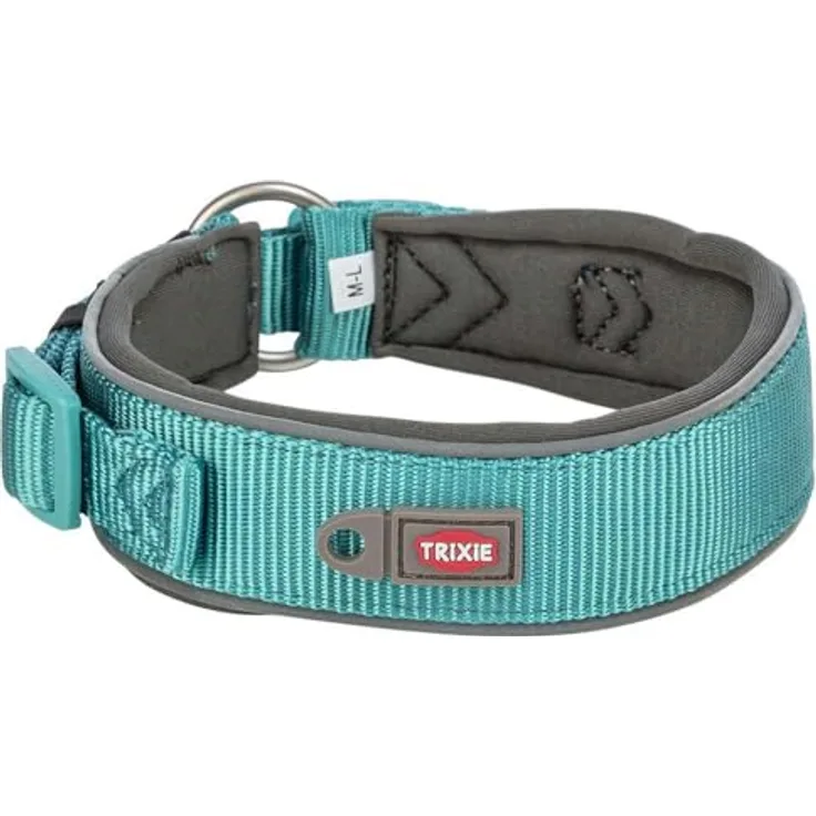 Trixie Premium Halsband, extra breit, M-L, gepolstert mit Neopren, Aqua/Graphit