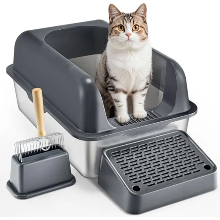 VEVOR XL Katzentoilette, Edelstahl Katzenklo mit 60 Litern Kapazität, geruchsfreie Schalentoilette, hohe Wände, 60 x 40 x 30 cm, Dunkelgrau