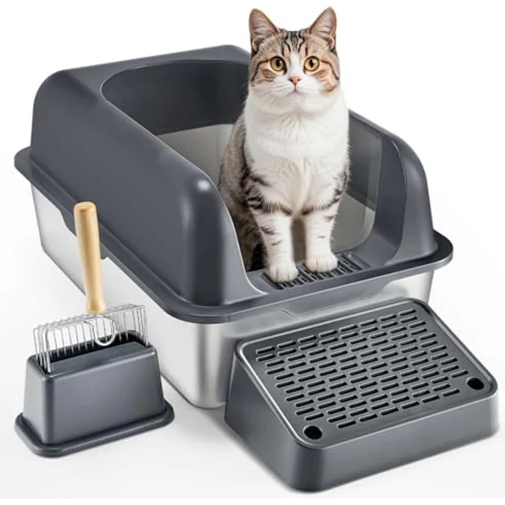 VEVOR XL Katzentoilette, Edelstahl Katzenklo mit 60 Litern Kapazität, geruchsfreie Schalentoilette, hohe Wände, 60 x 40 x 30 cm, Dunkelgrau – Bild 1