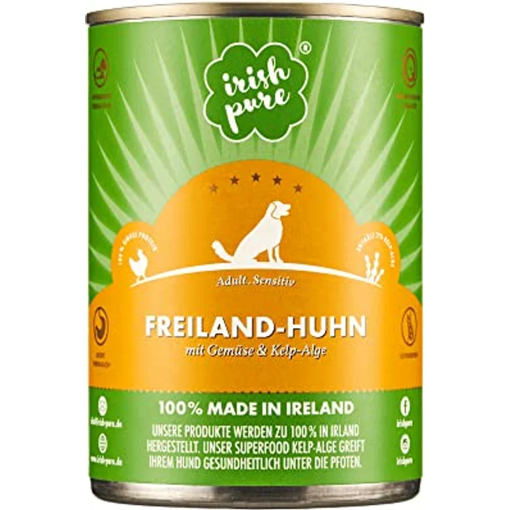 Irish Pure Premium Nassfutter für Hunde, irisches Huhn mit Vitamine, getreidefrei, sensitiv, mit Superfood Kelp-Alge, 6x 390g – Bild 2