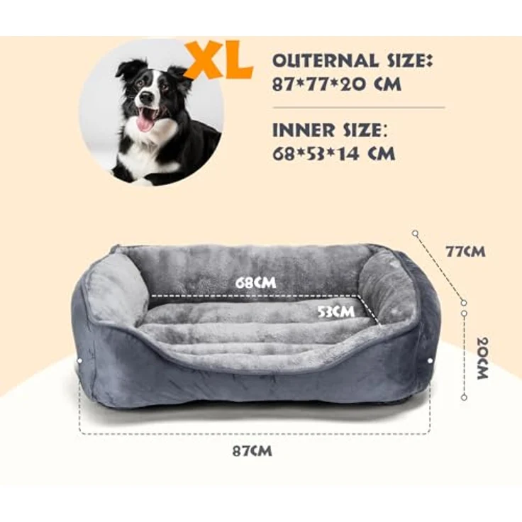 Nobleza Hundebett XL, 87x77cm, rutschfestes Haustierbett mit superweicher Faserfüllung, waschbar für große Hunde und Katzen – Bild 3