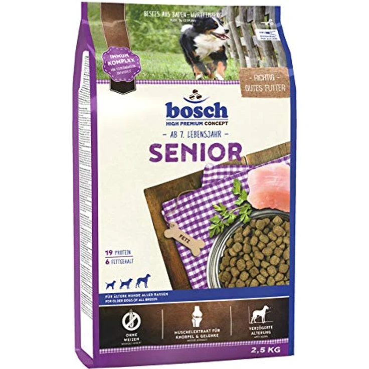 Bosch Senior 2,5 kg, Hundefutter für ältere Hunde mit reduzierter Fett- und erhöhtem Ballaststoffgehalt, ohne Weizen, mit Immun-Komplex – Bild 1