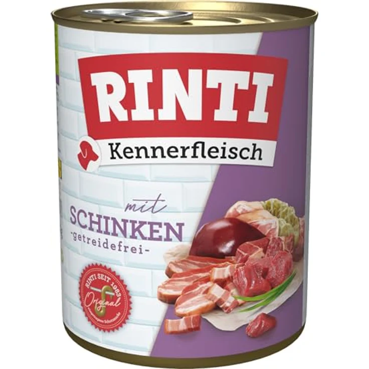 Rinti Kennerfleisch Schinken, Hunde-Nassfutter mit 800g Dosen, ohne künstliche Farbstoffe, mit Schwein – Bild 1
