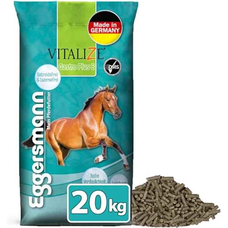 Eggersmann Mein Pferdefutter Vitalize Gastro Plus E, 20 kg getreidefreies Pferdefutter für magenempfindliche Pferde, mit Magnesium für Muskulatur und Nerven, ballaststoffreich und gut verdaulich – Bild 1
