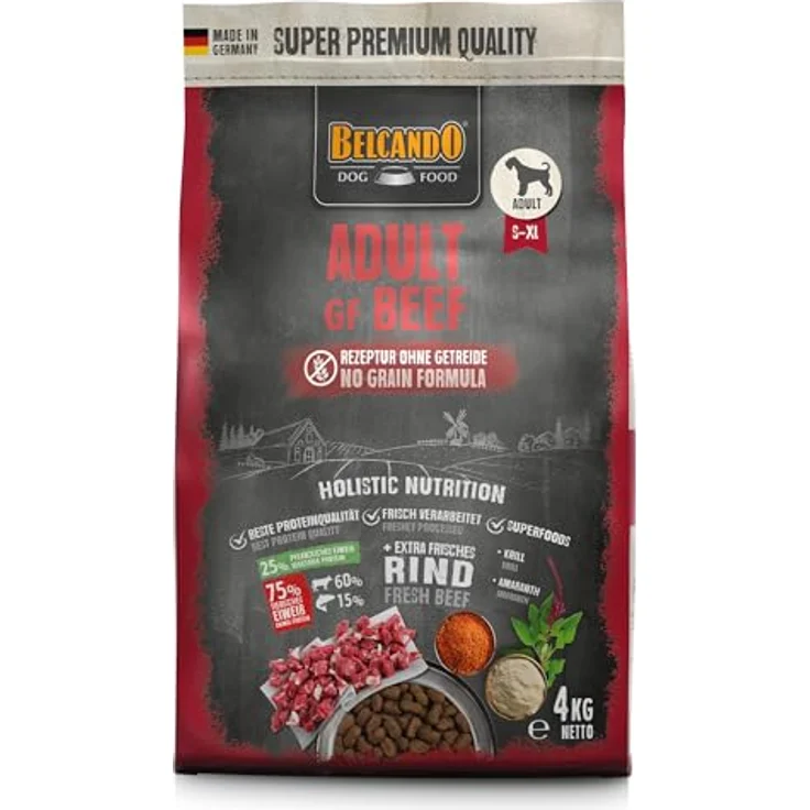 Belcando Adult GF Beef, Hunde-Trockenfutter 4kg, proteinreiches Rind ohne Soja für ausgewachsene Hunde – Bild 1