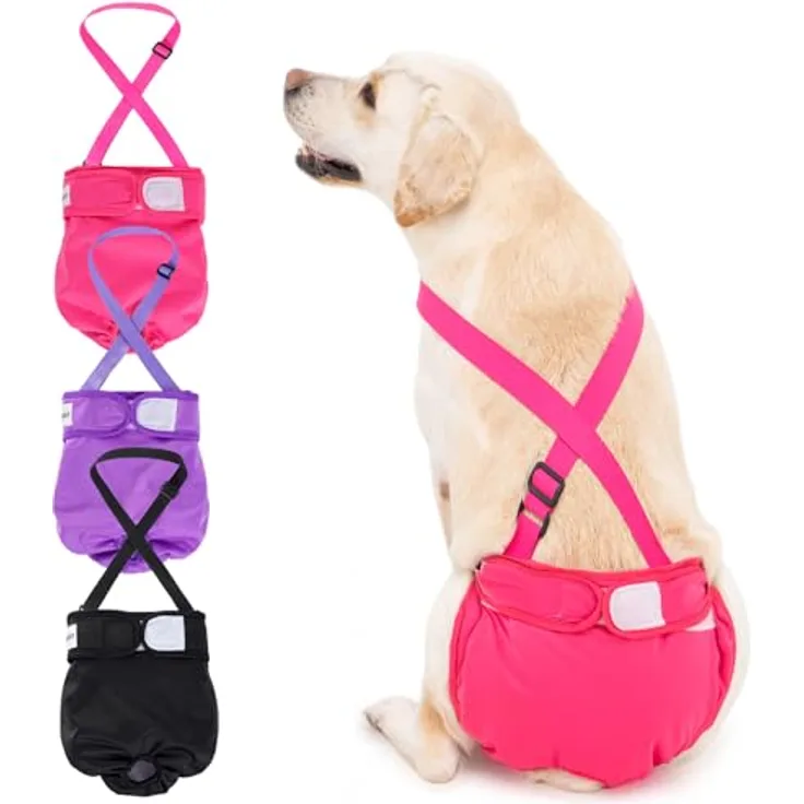 Avont 3 Stück Wiederverwendbare Hundewindeln, Hochsaugfähige, Waschbare Damenbinden für weibliche Haustiere - Schwarz/Rosa/Lila