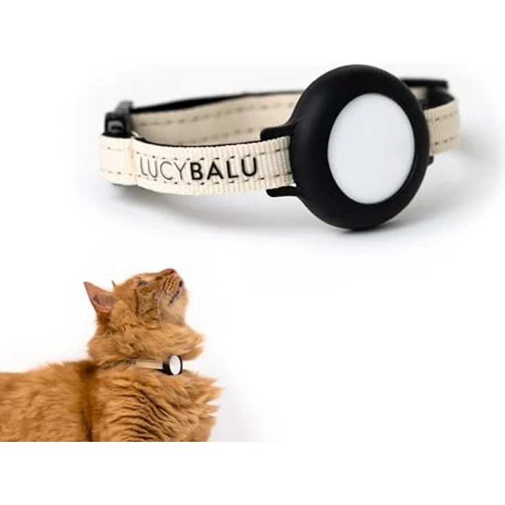 LucyBalu® Premium AirTag Katzenhalsband aus reißfestem Nylon, Größenverstellbar 20-31 cm, kompatibel mit Apple AirTag, Sand – Bild 1