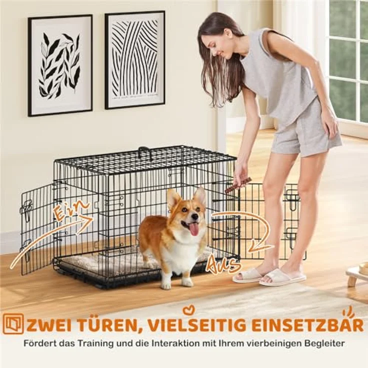 Yaheetech Klappbarer Hundekäfig 90 x 56 x 63 cm, 2 Türen, verstellbare Trennwand, Schwarz – Bild 2