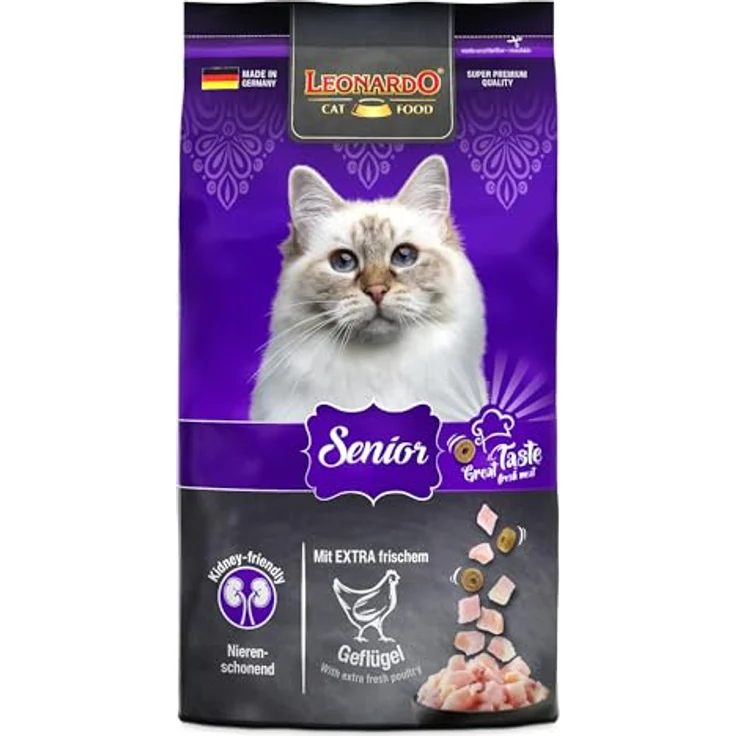 LEONARDO Senior Katzen-Trockenfutter, 1,8kg, mit frischem Geflügel, reduzierter Energiegehalt, Ballaststoffe aus Chiasaat, Made in Germany – Bild 1