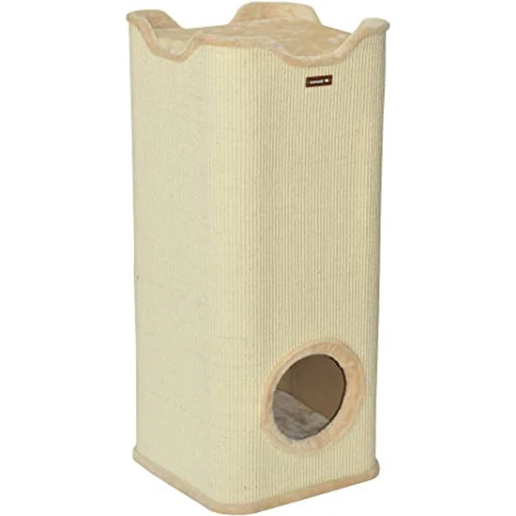 nanook Kratztonne Kratzbaum Square, XXL Höhe 100 cm, robust mit 2 Höhlen und herausnehmbaren Kissen - beige – Bild 3