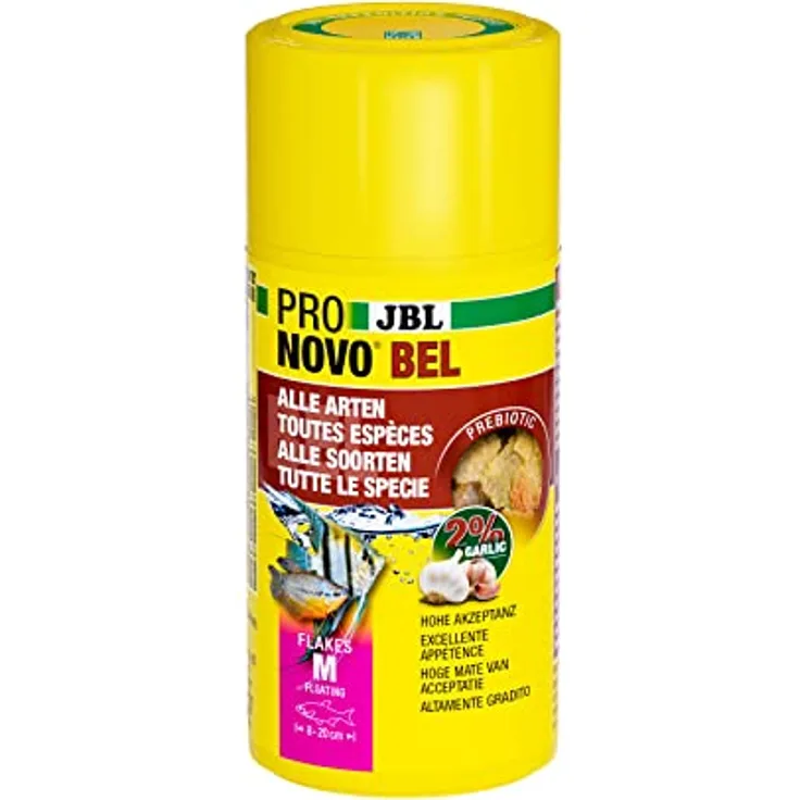 JBL PRONOVO BEL FLAKES, Hauptfutter für Zierfische 8-20 cm, Präbiotische Flocken mit natürlichen Rohstoffen, 100 ml